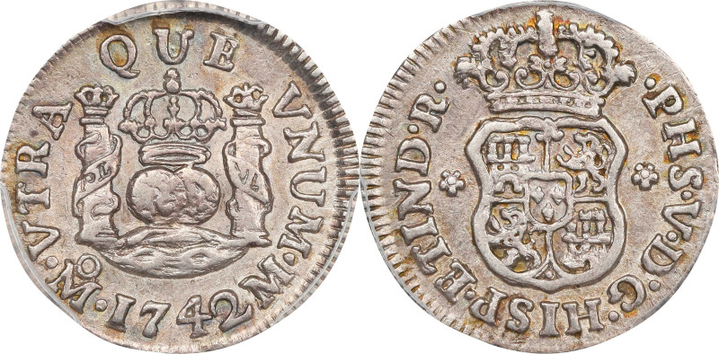 MEXICO. 1/2 Real, 1742-Mo M. Mexico City Mint. Philip V. PCGS AU-53.
KM-66; Cal...