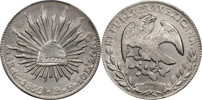 MEXICO. 8 Reales, 1860/59-Go PF. Guanajuato Mint. PCGS AU-55.
KM-377.8; DP-Go44...