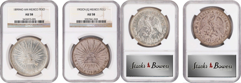 MEXICO. Duo of Pesos (2 Pieces), 1899-1902. Both NGC AU-58.
1) 1899-Mo AM. Mexi...