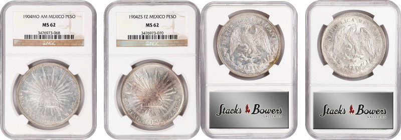 MEXICO. Duo of Pesos (2 Pieces), 1904. Both NGC MS-62.
1) 1904-Mo AM. Mexico Ci...