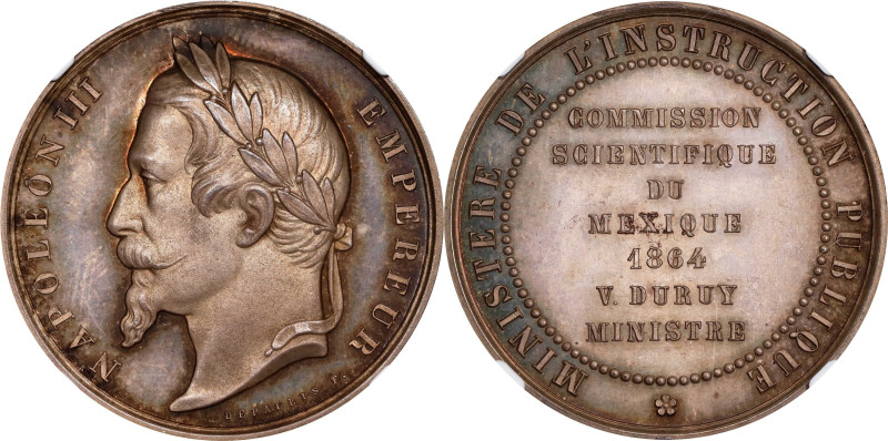 MEXICO. Scientific Commission Commemorative Silver Medal, 1864. NGC MS-65.
Diam...