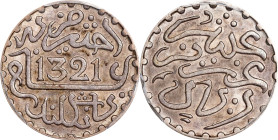 MOROCCO. 1/20 Rial (1/2 Dirham), AH 1321 (1903). London Mint. Abd al-Aziz. PCGS AU-58.
KM-Y-18.1; Lec-113.

Estimate: $70.00- $100.00