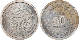 MOROCCO. Copper-Nickel 50 Centimes Essai (Pattern), AH 1364/1945. Paris Mint. NGC MS-64.
Lec-219.

Estimate: $100.00- $200.00