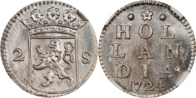 NETHERLANDS. Holland. 2 Stuivers, 1724. NGC MS-64.
KM-48.
Reportedly recovered from the wreck of the "Akerendam," though not noted as such on holder...