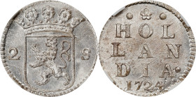 NETHERLANDS. Holland. 2 Stuivers, 1724/2. NGC MS-63.
KM-48.
Reportedly recovered from the wreck of the "Akerendam," though not noted on holder. 

...