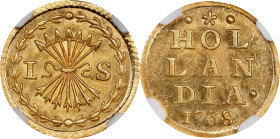 NETHERLANDS. Holland. Gold Stuiver, 1738. NGC MS-64.
KM-91A.

Estimate: $650.00- $850.00