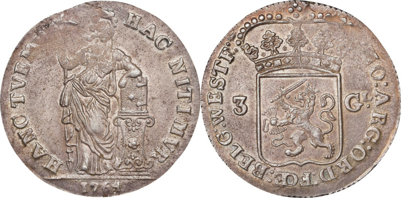 NETHERLANDS. West Friesland. 3 Gulden, 1764. Enkhuizen Mint. PCGS MS-61.
Dav-18...