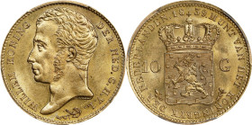 NETHERLANDS. 10 Gulden, 1839. Utrecht Mint. William I. PCGS MS-63.
Fr-327; KM-56.

Estimate: $700.00- $1000.00