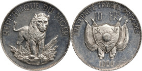 NIGER. Silver 10 Francs Piefort Essai (Pattern), 1968. PCGS SPECIMEN-55.
cf. KM-E8 (normal weight).

Estimate: $75.00- $150.00