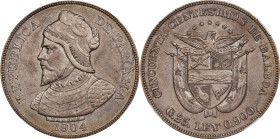 PANAMA. 50 Centesimos, 1904. Philadelphia Mint. NGC AU-53.
KM-5.

Estimate: $150.00- $200.00