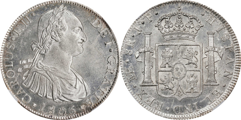 PERU. 8 Reales, 1805-LIMA JP. Lima Mint. Charles IV. NGC MS-62.
KM-97; Cal-925....