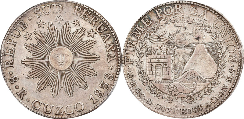 PERU. South Peru. 8 Reales, 1838-CUZCO MS. Cuzco Mint. PCGS EF-45.
KM-170.4.
...