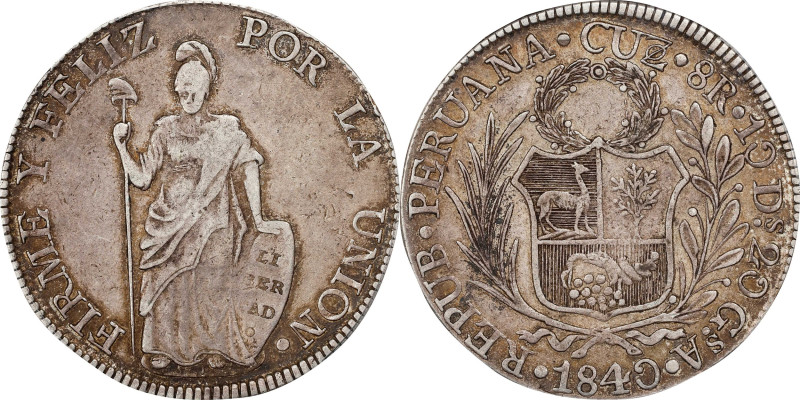 PERU. 8 Reales, 1840-CUZCO A. Cuzco Mint. PCGS EF-40.
KM-142.9.

Estimate: $1...