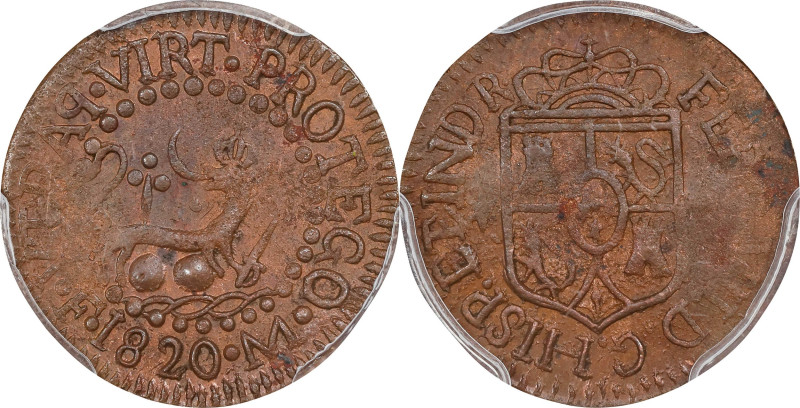 PHILIPPINES. Octavo, 1820-M F. Manila Mint. Ferdinand VII. PCGS AU-58.
KM-8; Ca...