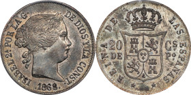 PHILIPPINES. 20 Centimos, 1868. Manila Mint. Isabel II. PCGS MS-62.
KM-146.

Estimate: $200.00- $300.00