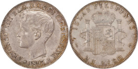 PHILIPPINES. Peso, 1897-SG V. Manila Mint. Alfonso XIII. PCGS Genuine--Cleaned, AU Details.
KM-154; Cal-122.

Estimate: $100.00- $150.00