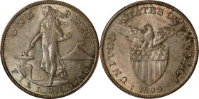 PHILIPPINES. Peso, 1909-S. San Francisco Mint. PCGS MS-63.
KM-172; Allen-17.04.

Estimate: $750