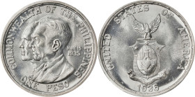 PHILIPPINES. Peso, 1936-M. Manila Mint. PCGS MS-65.
KM-178; Allen-18.00. Struck for the establishment of the Commonwealth, exhibiting conjoined busts...