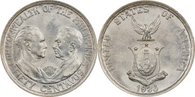 PHILIPPINES. 50 Centavos, 1936-M. Manila Mint. PCGS MS-65.
KM-176; Allen-18. Struck for the establishment of the Commonwealth, exhibiting the busts o...