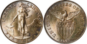 PHILIPPINES. 20 Centavos, 1907. Philadelphia Mint. PCGS MS-64.
KM-170; Allen-11.01.

Estimate: $950