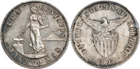 PHILIPPINES. 10 Centavos, 1903. Philadelphia Mint. PCGS MS-64.
KM-165; Allen-7.01.

Estimate: $150