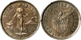 PHILIPPINES. 10 Centavos, 1914-S. San Francisco Mint. PCGS AU-55.
KM-169; Allen 8.10a. Short Crossbar "4" variety.

Estimate: $175