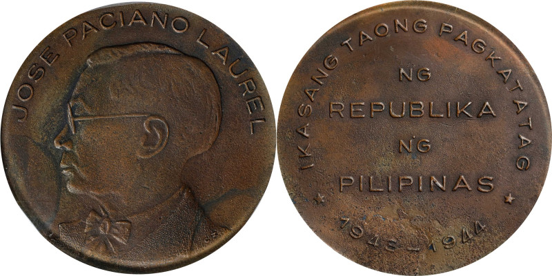 PHILIPPINES. Japanese Occupation. Jose P. Laurel Copper Medal, 1944. PCGS Genuin...