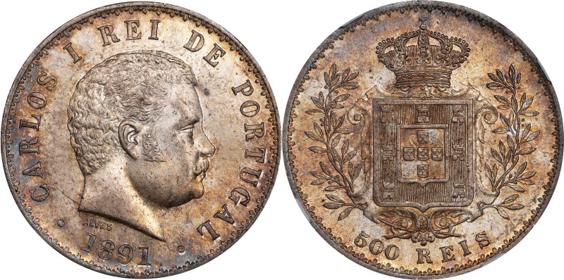 PORTUGAL. 500 Reis, 1891. Lisbon Mint. Carlos I. NGC MS-63.
KM-535; Gomes-11.01...