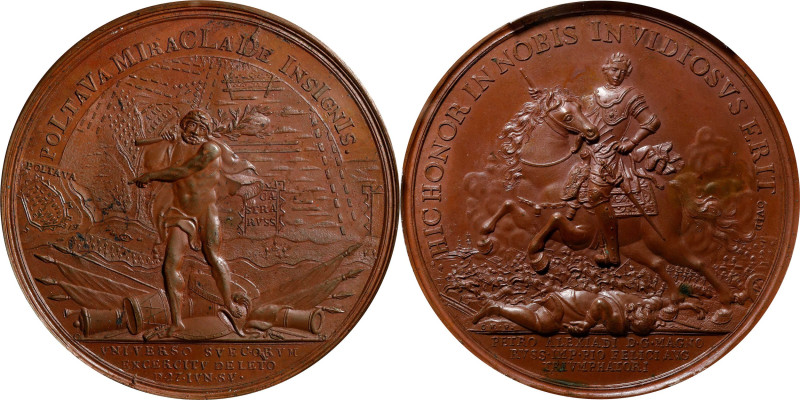 RUSSIA. Peter I/Battle of Poltava Bronze Medal, "1709" (ca. early 19th Century)....