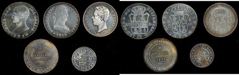 SPAIN. Quintet of Silver (5 Pieces). 1758-1873. Average Grade: VERY FINE.
Crown...