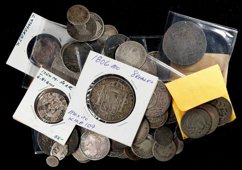 SPANISH COLONIAL. Mixed Silver Crowns and Minors (65 Pieces), 1747-1900. Grades:...