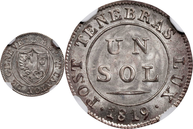 SWITZERLAND. Geneva. Billon Sol, 1819. NGC MS-67.
KM-119.

Estimate: $100.00-...