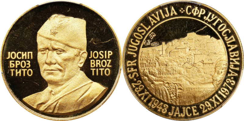 YUGOSLAVIA. "30th Anniversary of 2nd AVNOJ Meeting" Gold Medal, 1973. PCGS SPECI...