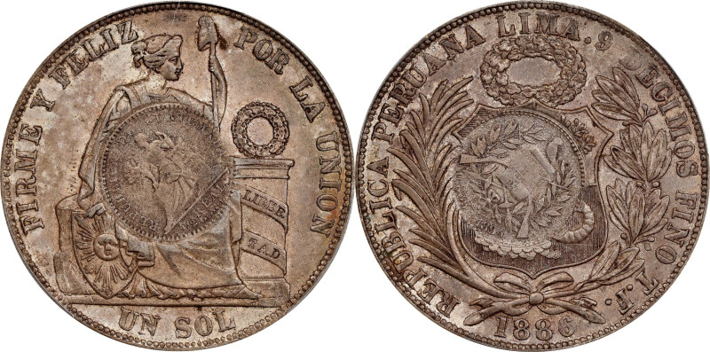 GUATEMALA. Guatemala - Peru. Peso, 1894. PCGS AU-55, Countermark: AU Details.
K...