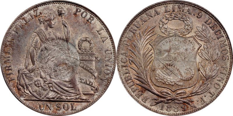 GUATEMALA. Guatemala - Peru. Peso, 1894. PCGS MS-62, Countermark: UNC Details.
...