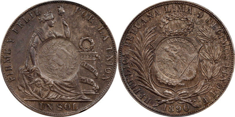 GUATEMALA. Guatemala - Peru. Peso, 1894. PCGS AU-55, Countermark: AU Details.
K...