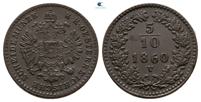 Italy. Venezia (Venice). Franz Joseph of Austria AD 1848-1916. 
5/10 Kreuzer CU...