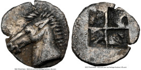 THRACO-MACEDONIAN REGION. Uncertain mint. Ca. 5th Century BC. AR hemiobol (?) (7mm). NGC XF. Head of horse left / Quadripartite incuse square. Tzamali...