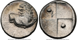 THRACE. Chersonesus. Ca. 4th century BC. AR hemidrachm (14mm). NGC XF, marks. Persic standard, ca. 480-350 BC. Forepart of lion right, head reverted /...