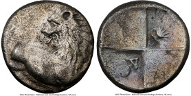 THRACE. Chersonesus. Ca. 4th century BC. AR hemidrachm (13mm). NGC XF. Persic standard, ca. 480-350 BC. Forepart of lion right, head reverted / Quadri...