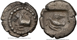 THRACIAN KINGDOM. Sparadocus (ca. 460s-420s BC). AR diobol (11mm, 9h). NGC XF. ΣΠA, forepart of horse left; dotted border / Eagle flying left with ser...