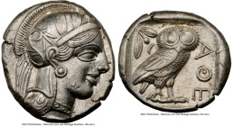 ATTICA. Athens. Ca. 440-404 BC. AR tetradrachm (24mm, 17.21 gm, 3h). NGC AU 5/5 - 4/5. Mid-mass coinage issue. Head of Athena right, wearing earring, ...