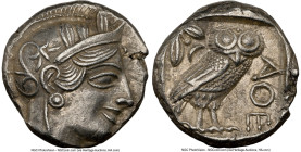 ATTICA. Athens. Ca. 440-404 BC. AR tetradrachm (23mm, 17.17 gm, 6h). NGC AU 5/5 - 4/5. Mid-mass coinage issue. Head of Athena right, wearing earring, ...