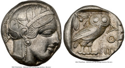 ATTICA. Athens. Ca. 440-404 BC. AR tetradrachm (23mm, 17.20 gm, 4h). NGC Choice XF 4/5 - 4/5. Mid-mass coinage issue. Head of Athena right, wearing ea...