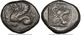 TROAS. Assus. Ca. 500-450 BC. AR drachm (14mm, 11h). NGC Choice VF. Griffin springing left / Head of lion right within incuse square. BMC 1. HID098012...