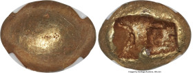 IONIA. Uncertain mint. Ca. 650-600 BC. EL sixth-stater or hecte (11mm, 2.42 gm). NGC Choice XF 5/5 - 4/5. Blank convex surface / Bipartite incuse squa...