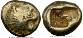 LYDIAN KINGDOM. Alyattes or Walwet (ca. 610-546 BC). EL third-stater or trite (13mm, 4.70 gm). NGC Fine 5/5 - 2/5, countermarks. Lydo-Milesian standar...