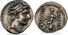 SELEUCID KINGDOM. Demetrius I Soter (162-150 BC). AR drachm (17mm, 4.04 gm, 2h). NGC Choice XF 4/5 - 4/5. Ecbatana. Diademed head of Demetrius I right...