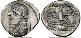 PARTHIAN KINGDOM. Mithradates II (ca. 121-91 BC). AR drachm (20mm, 1h). NGC Choice AU. Rhagae or Ecbatana, ca. 109-96/5 BC. Diademed, draped bust of M...