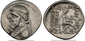 PARTHIAN KINGDOM. Mithradates II (ca. 121-91 BC). AR drachm (20mm, 1h). NGC AU. Rhagae or Ecbatana, ca. 109-96/5 BC. Diademed, draped bust of Mithrada...